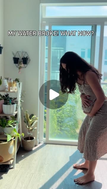 Instagram reel preview text reading my water broke, what now